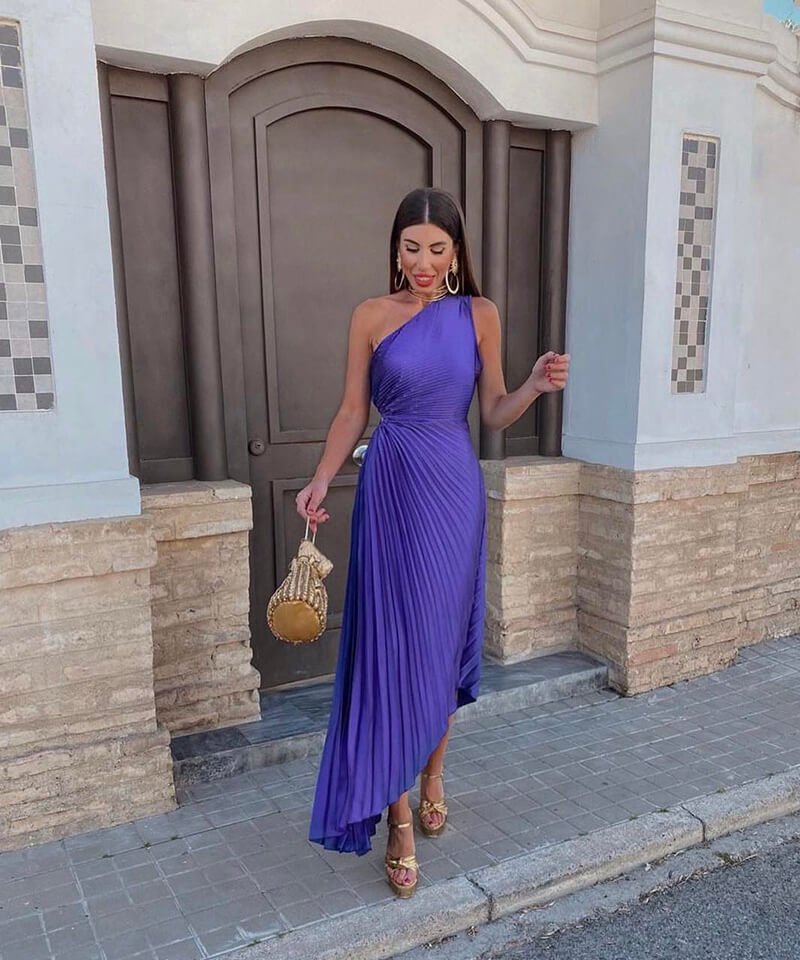 Rosea Elegant midi kjole med én skulder