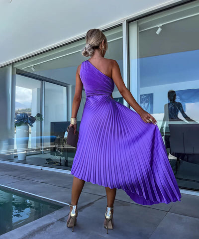 Rosea Elegant midi kjole med én skulder