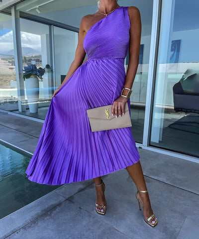 Rosea Elegant midi kjole med én skulder