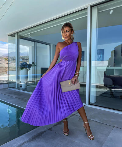 Rosea Elegant midi kjole med én skulder