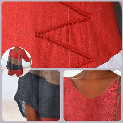 Helene | Chic V-Hals Farveblok Bluse