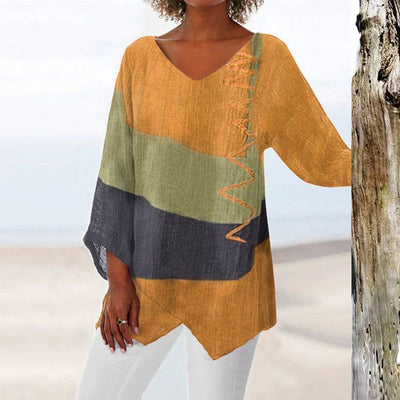 Helene | Chic V-Hals Farveblok Bluse