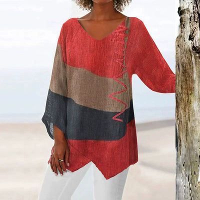 Helene | Chic V-Hals Farveblok Bluse