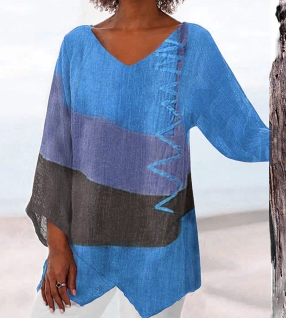 Helene | Chic V-Hals Farveblok Bluse