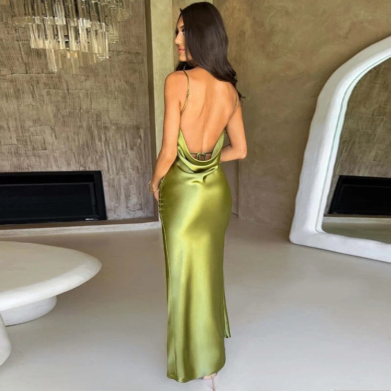 Maxi kjole Rosea Satin med tynde stropper