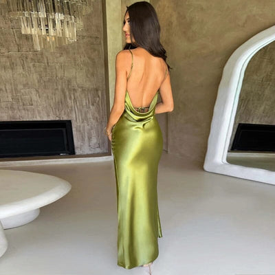 Maxi kjole Rosea Satin med tynde stropper