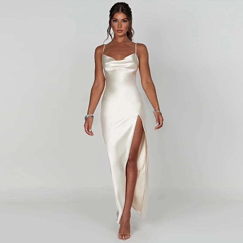 Maxi kjole Rosea Satin med tynde stropper