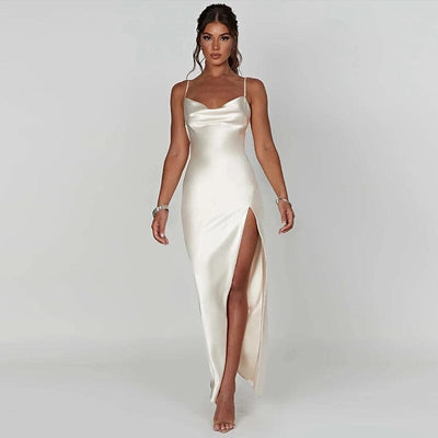 Maxi kjole Rosea Satin med tynde stropper