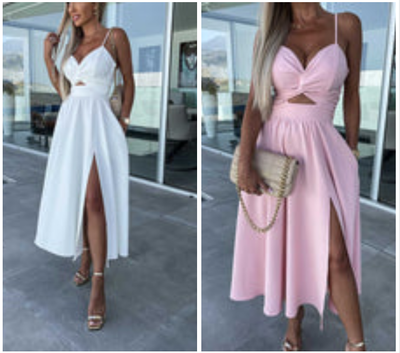Rosea Elegant midi kjole med slids foran og stropper