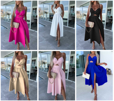 Rosea Elegant midi kjole med slids foran og stropper