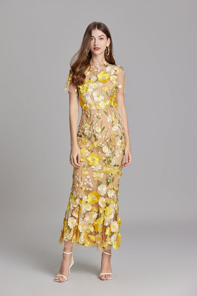 Rosea Elegancka Blomstret Kjole