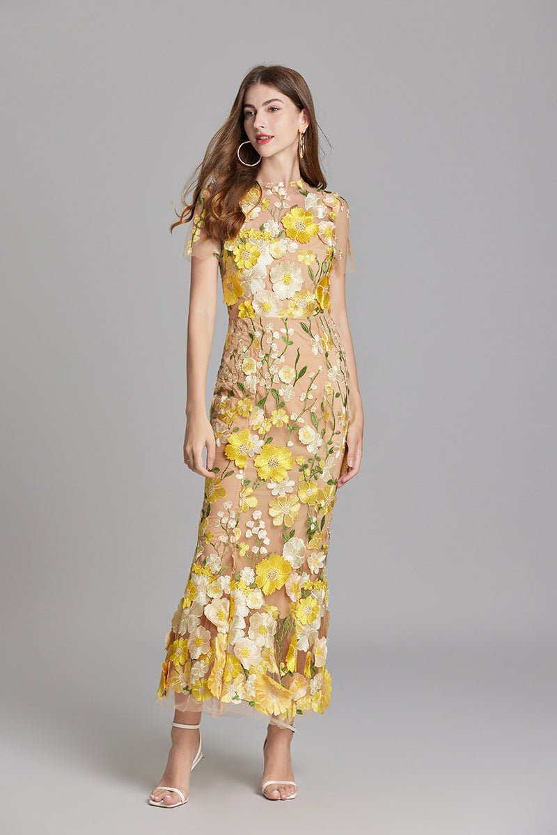 Rosea Elegancka Blomstret Kjole