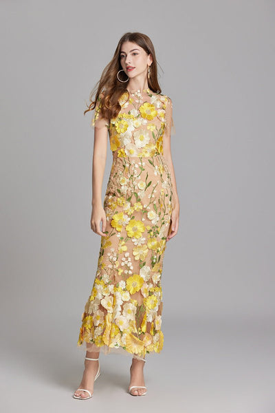 Rosea Elegancka Blomstret Kjole