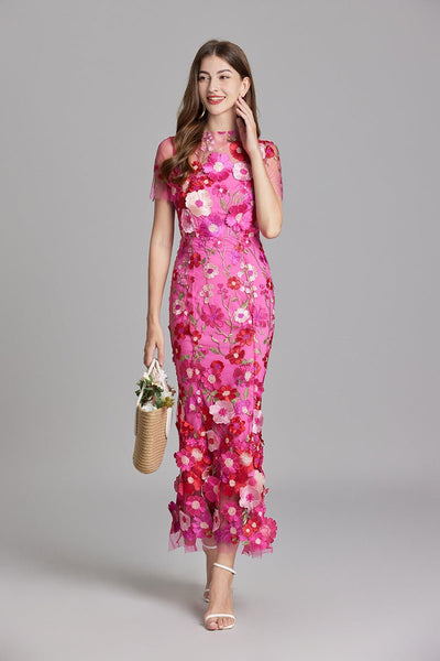 Rosea Elegancka Blomstret Kjole