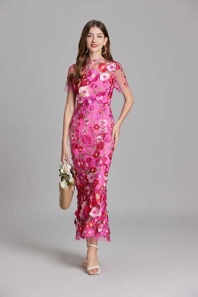 Rosea Elegancka Blomstret Kjole