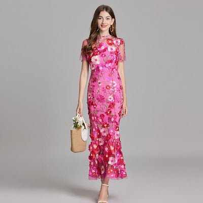 Rosea Elegancka Blomstret Kjole