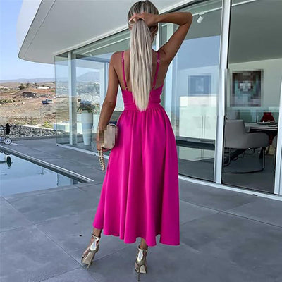 Rosea Elegant midi kjole med slids foran og stropper